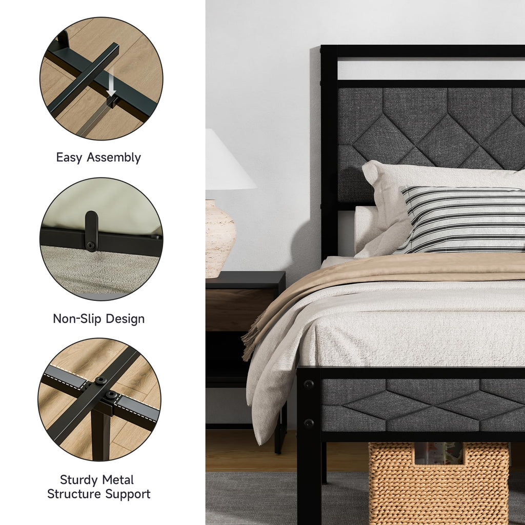 Full Size Upholstered Bed Frame Grey A34791