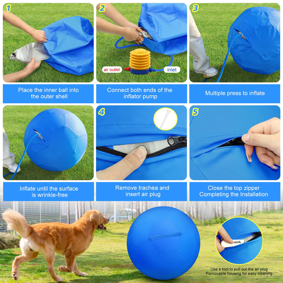 25" Waterproof Durable Dual-Layer Herding Ball for Dogs and Horses (Blue) P604