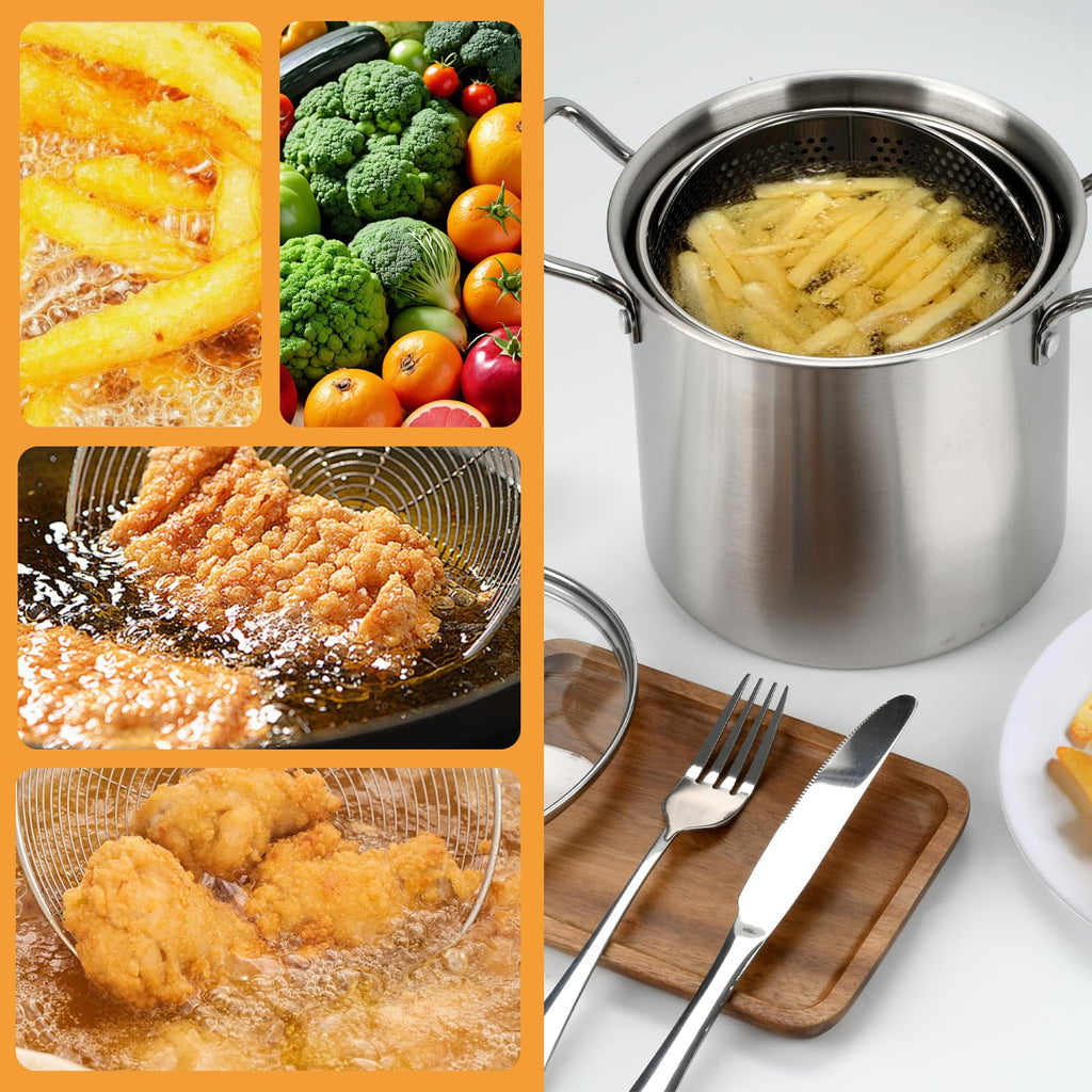 3.5L Stainless Steel Deep Fryer Pot with Lid and Basket V61306