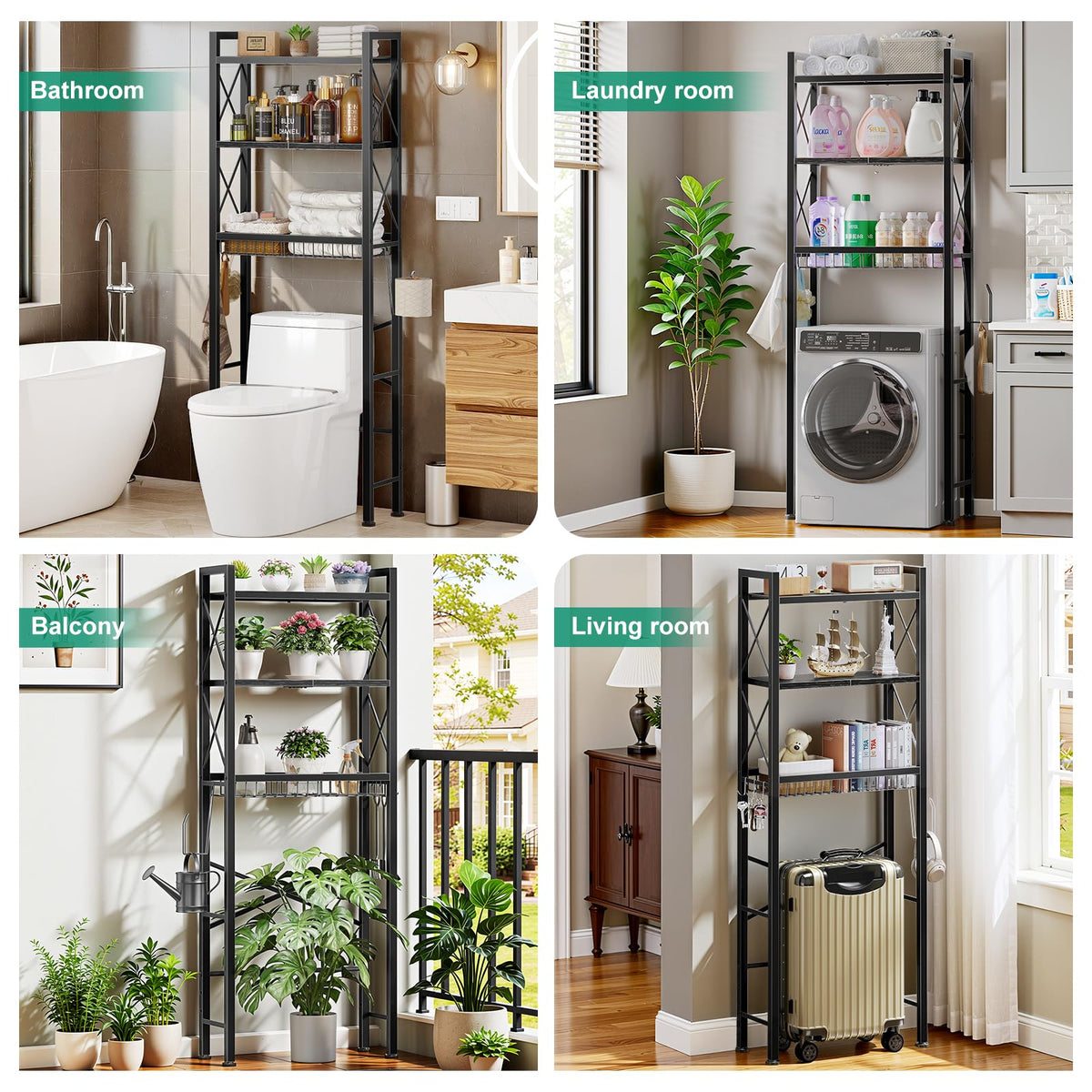 3-Tier Over The Toilet Storage Rack with Drain Basket P9310