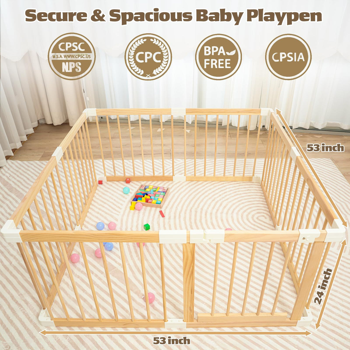 Wooden Baby Playpen 53"x53" R746630