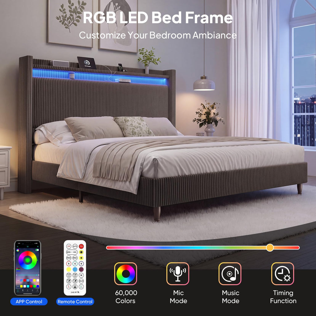 Queen Size Corduroy Upholstered Bed Frame C430