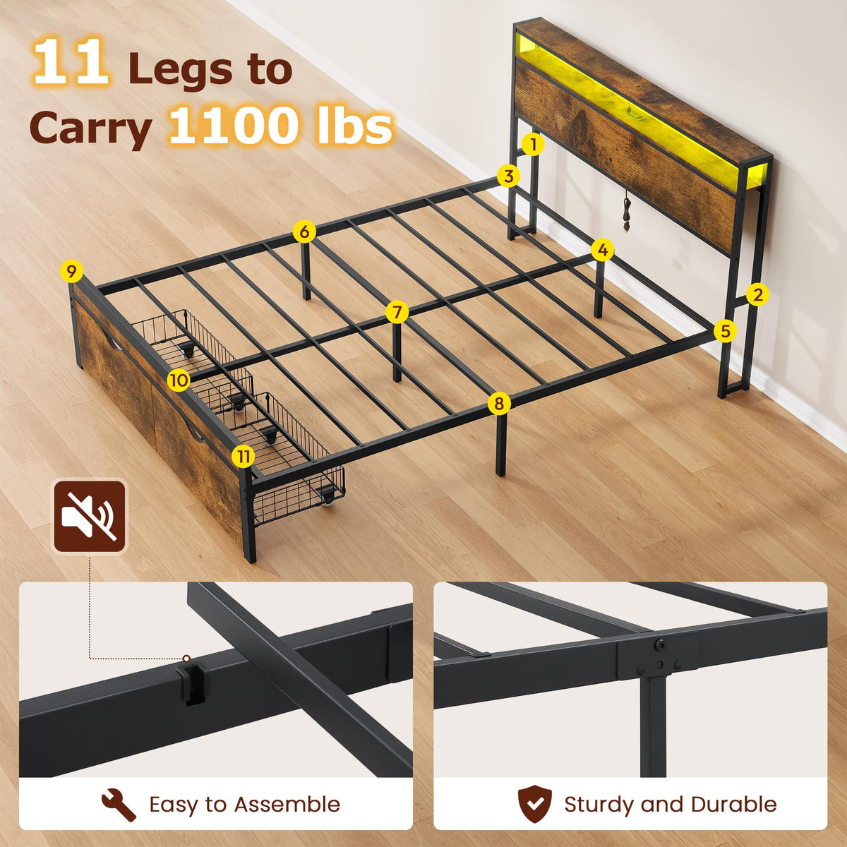 Full Size Metal Platform Bed Frame with 2 Storage Drawers G48326
