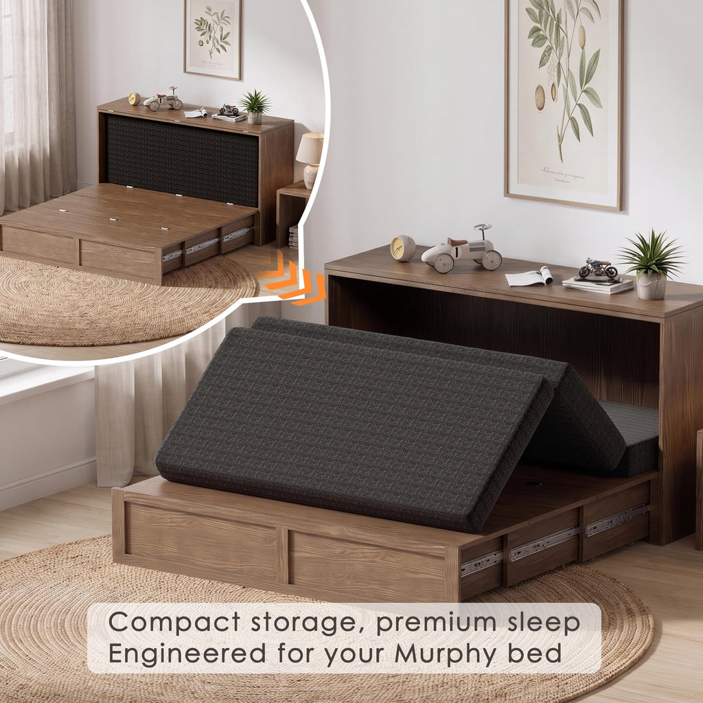 4 Inch Tri-Fold Twin Size Memory Foam Mattress with Washable Cover W8876