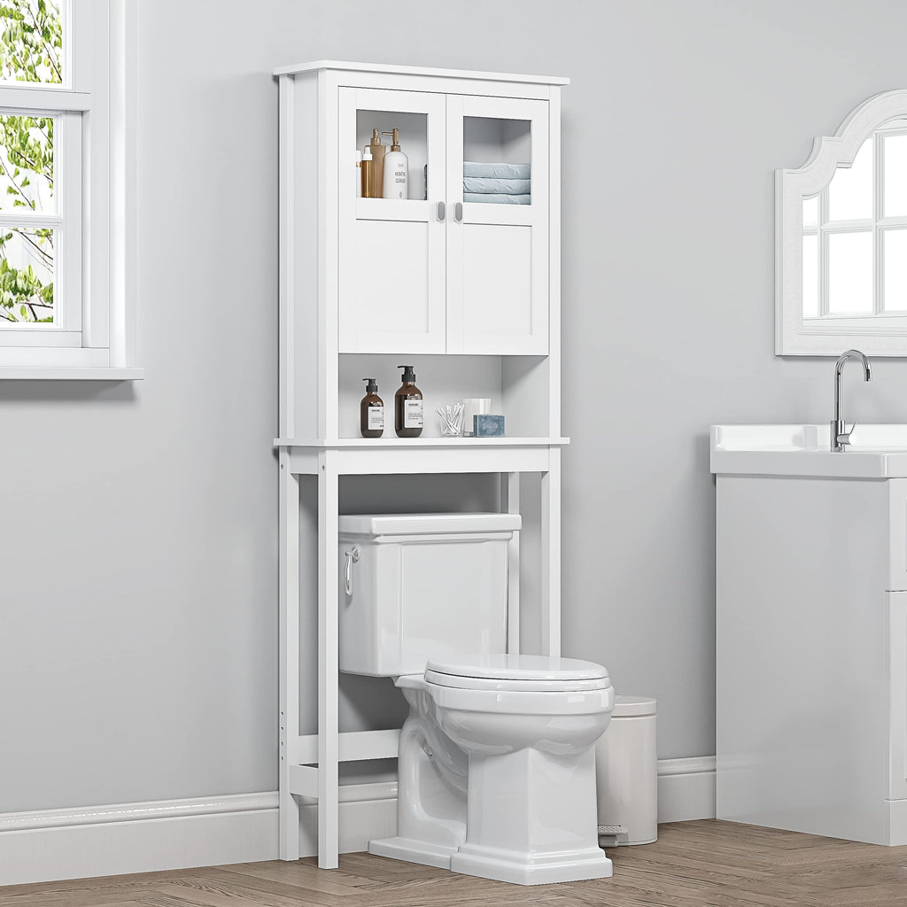 White Over the Toilet Storage Cabinet with Glass Doors H2424
