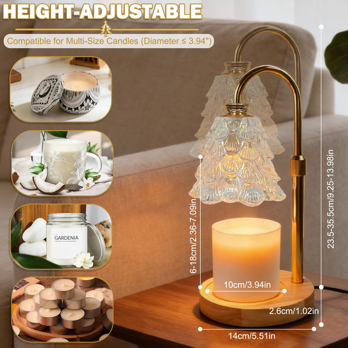 Candle Warmer Lamp with Timer Dimmable Adjustable Height O466789