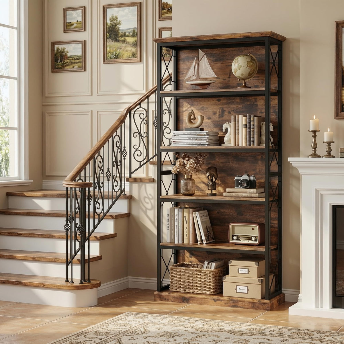 71 Inch 5 Tier Rustic Wood Bookshelf A711344