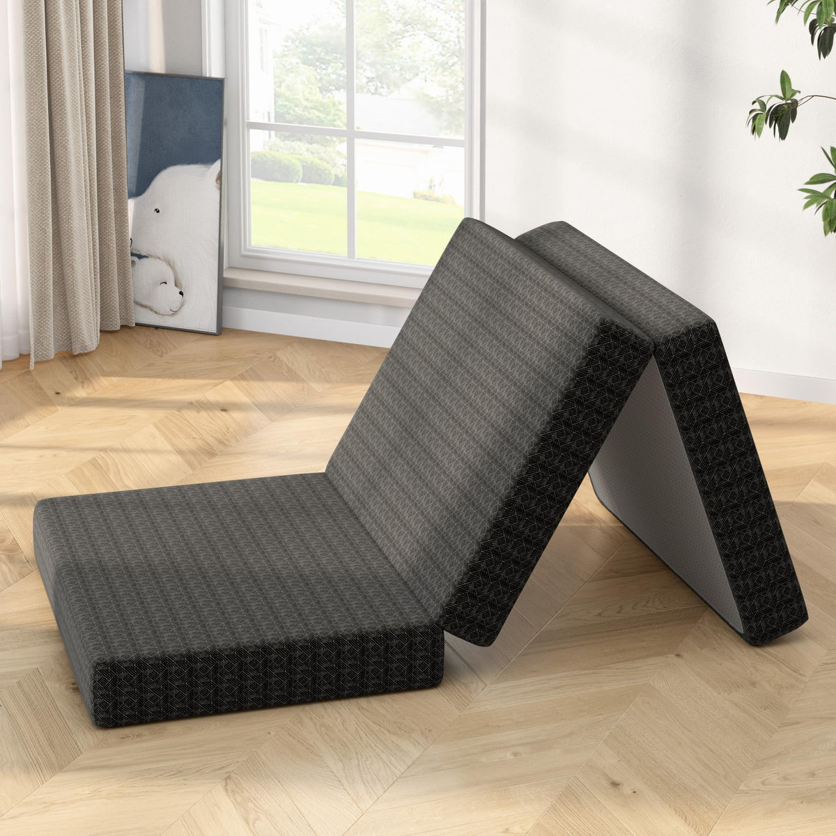 4 Inch Tri-Fold Twin Size Memory Foam Mattress with Washable Cover W8876