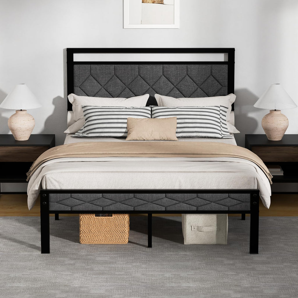 Full Size Upholstered Bed Frame Grey A34791