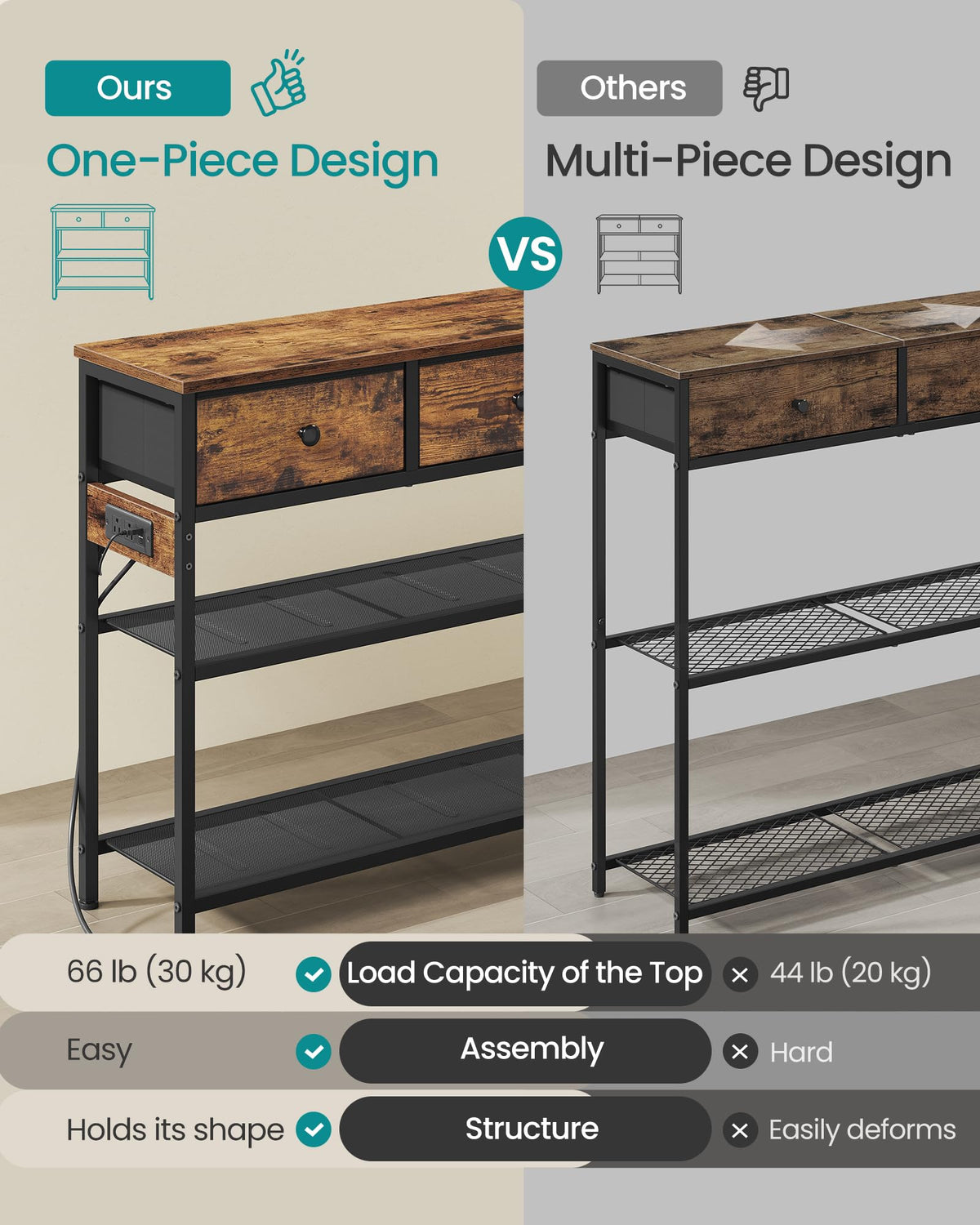 Console Table with Power Outlets and LED Lights X384