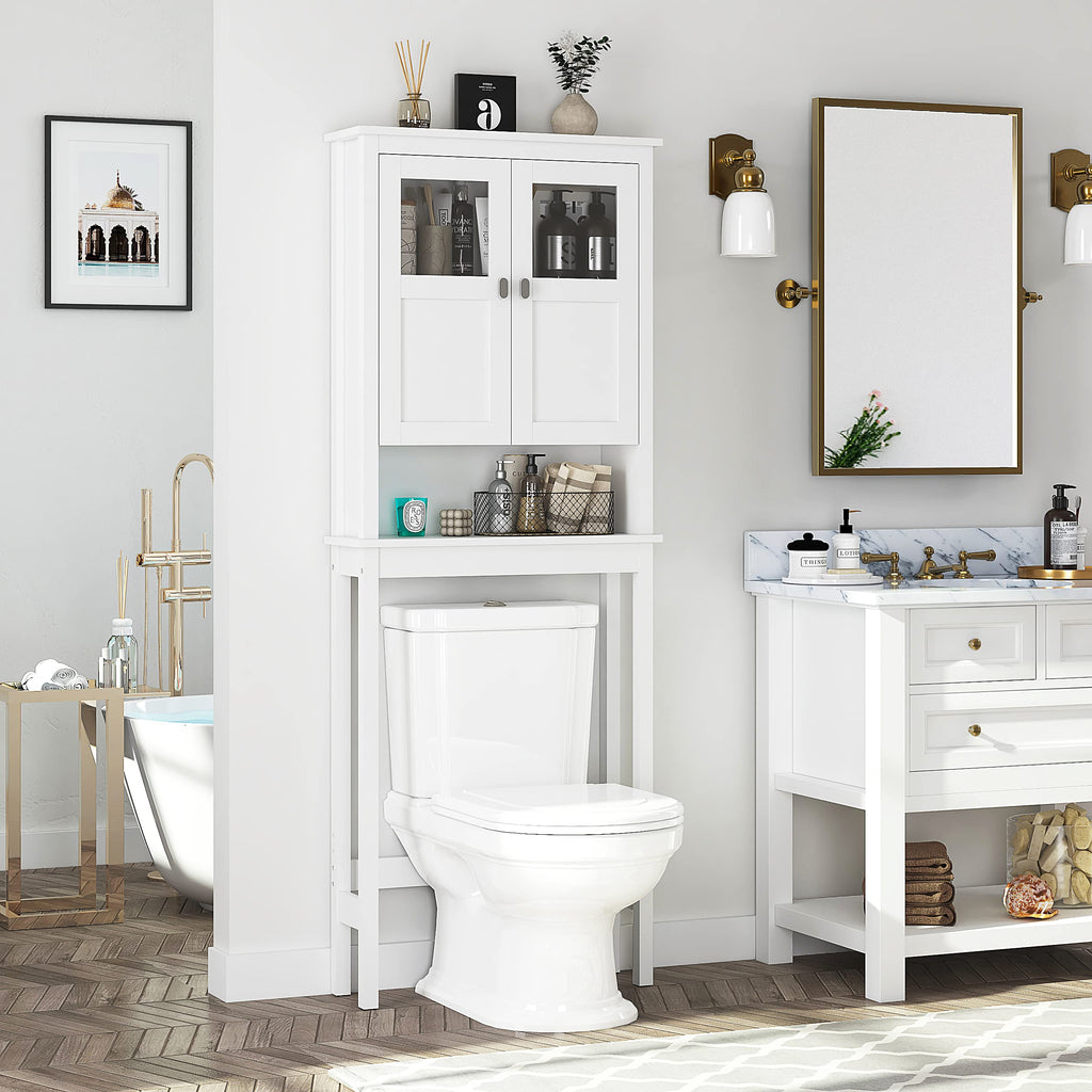 White Over the Toilet Storage Cabinet with Glass Doors H2424