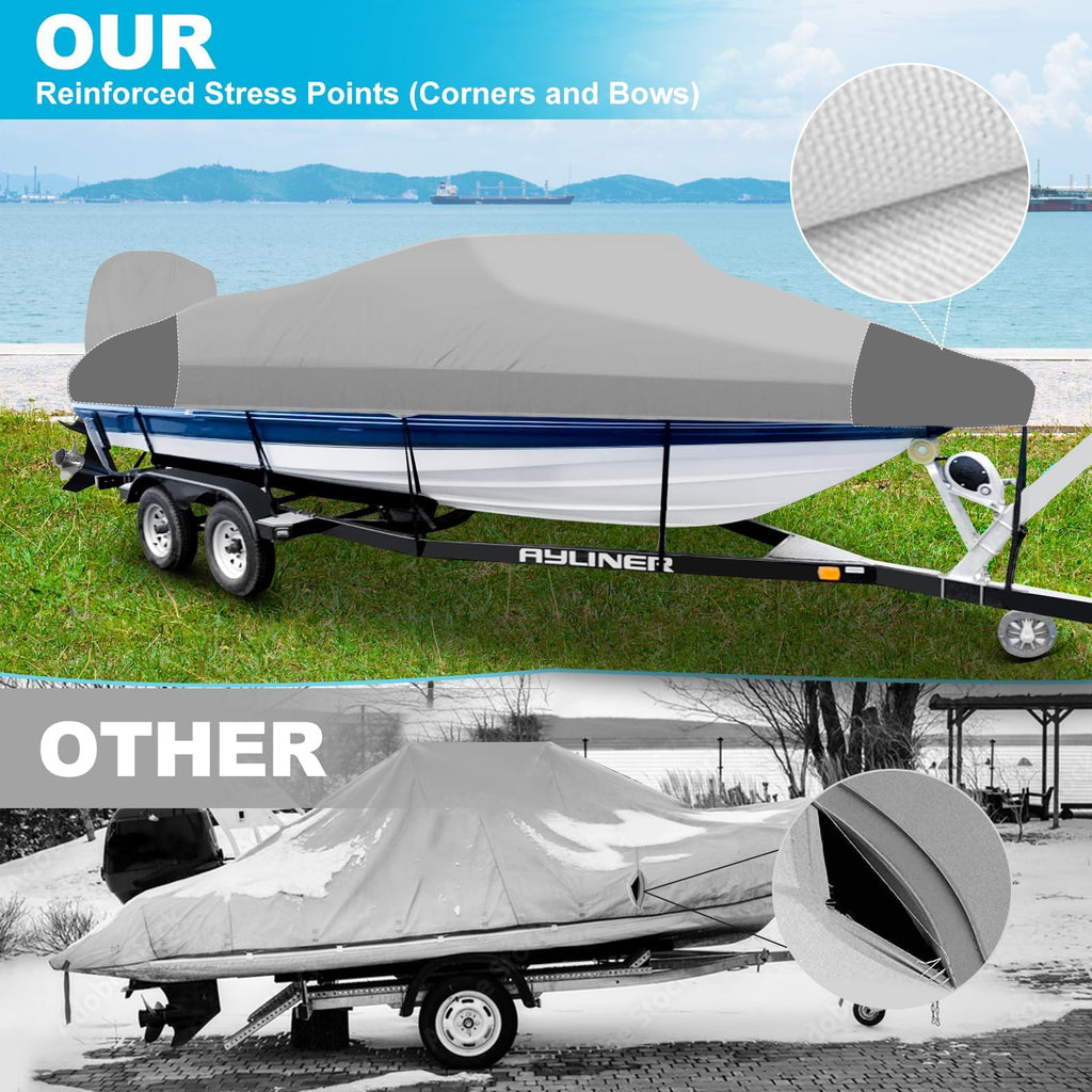 14-16ft Waterproof Marine Canvas Boat Cover with Outboard Motor Cover L8122