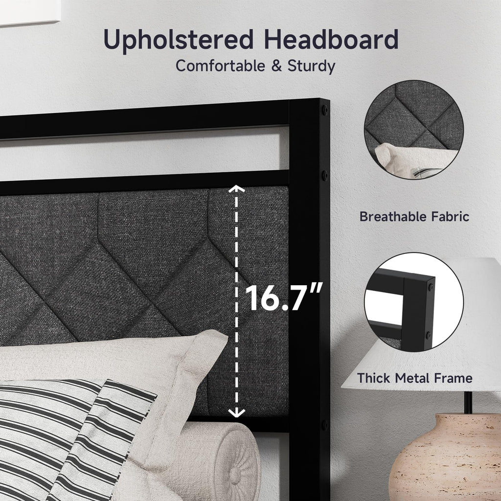 Full Size Upholstered Bed Frame Grey A34791