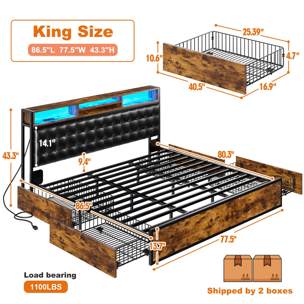 King Bed Frame with 4 Drawers Y9724