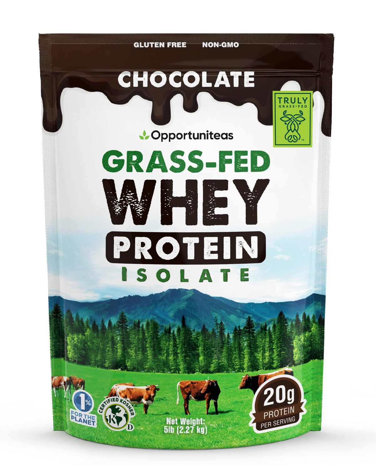 Chocolate Grass Fed Whey Protein Isolate Powder, 5 lb M413868