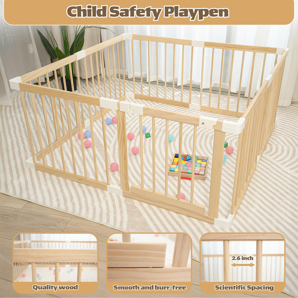 Wooden Baby Playpen 53"x53" R746630
