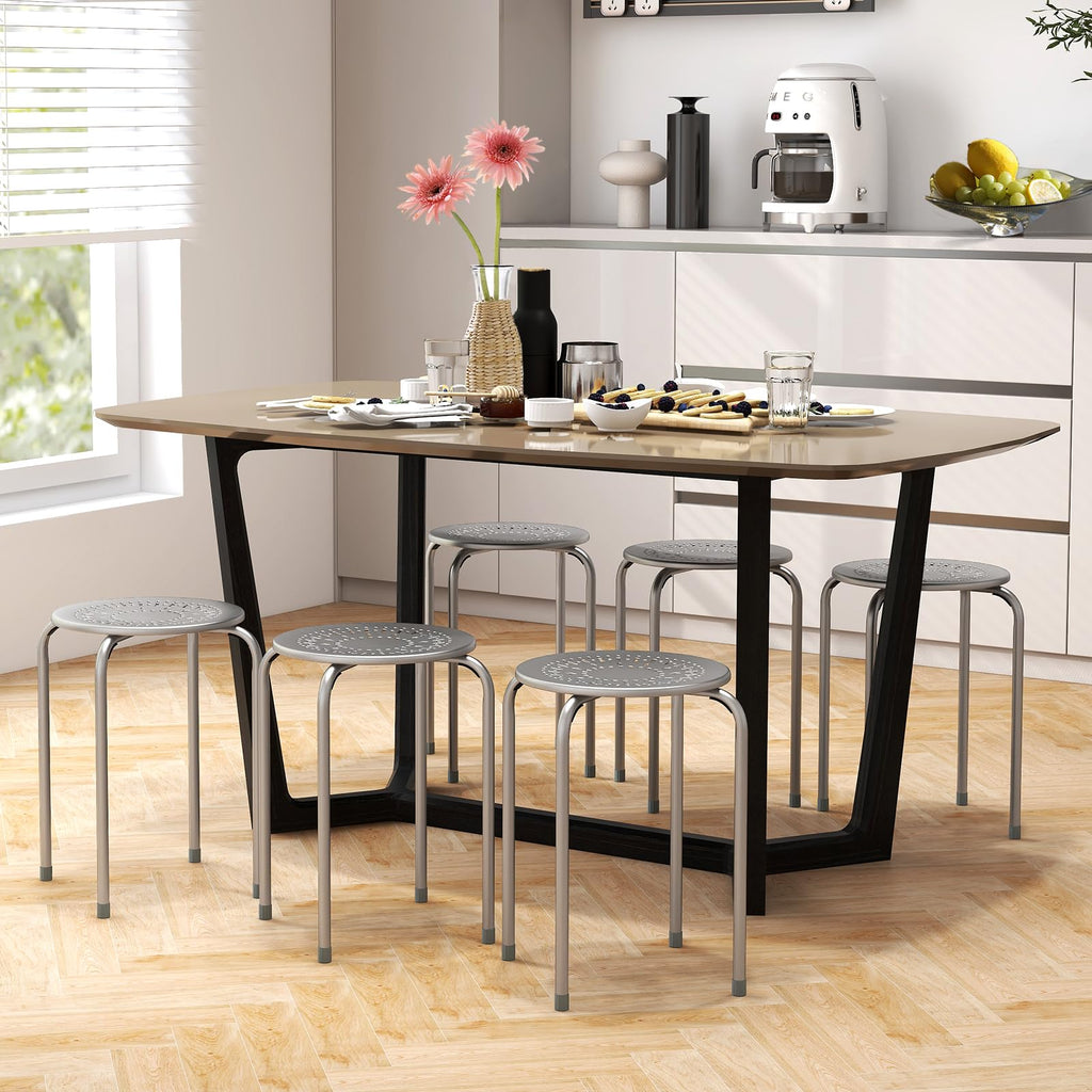 Grey 6 Pack Stackable Metal Stools O2869