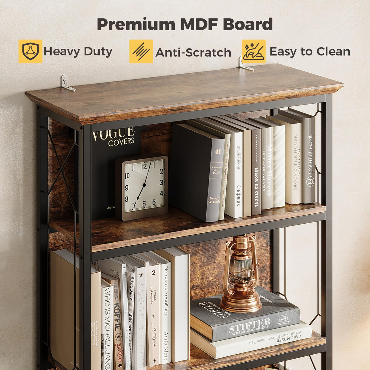 71 Inch 5 Tier Rustic Wood Bookshelf A711344