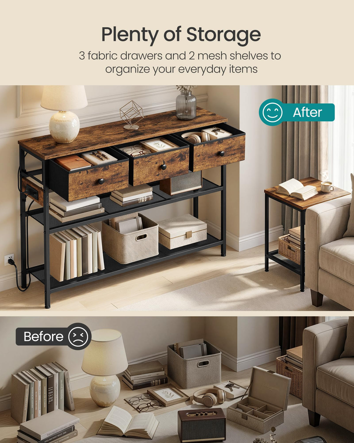 Console Table with Power Outlets and LED Lights X384