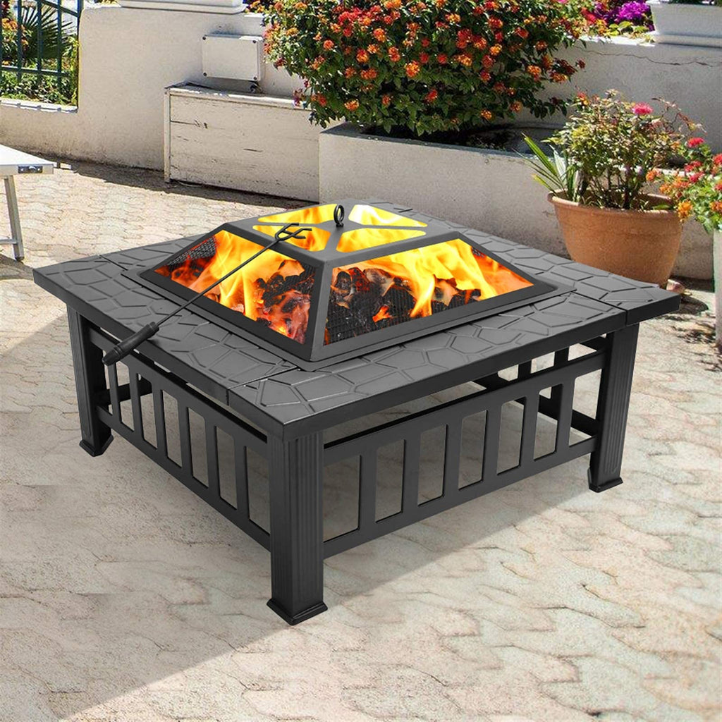 32 Inch Square Metal Wood Burning Fire Pit Y180583