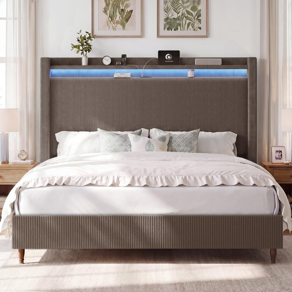 Queen Size Corduroy Upholstered Bed Frame C430