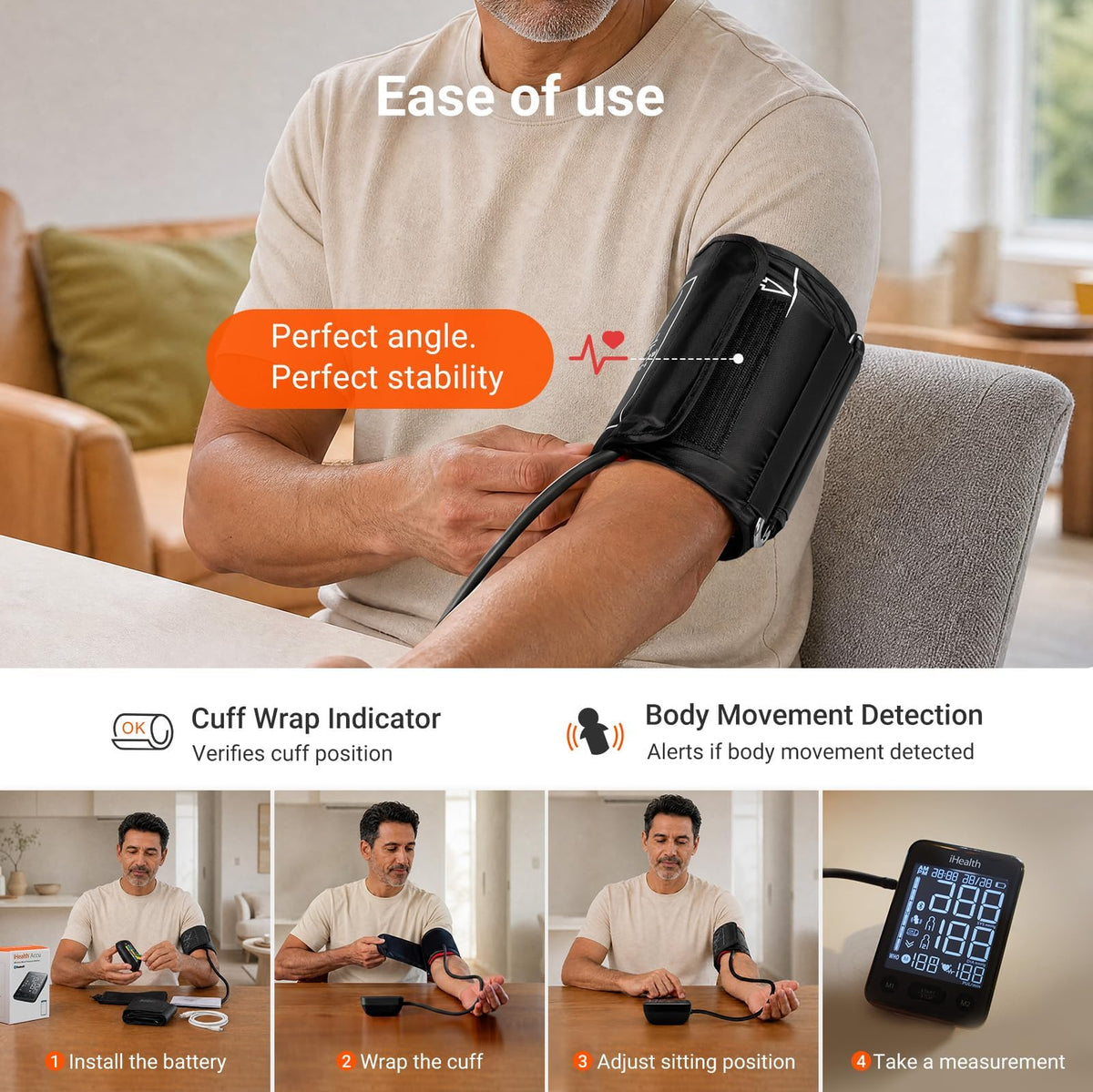 Bluetooth Upper Arm Blood Pressure Monitor with Large Cuff J496198