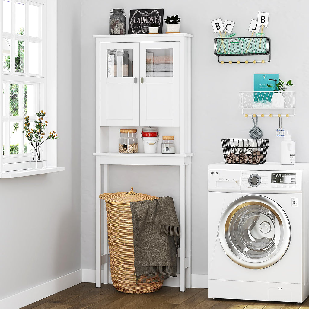 White Over the Toilet Storage Cabinet with Glass Doors H2424