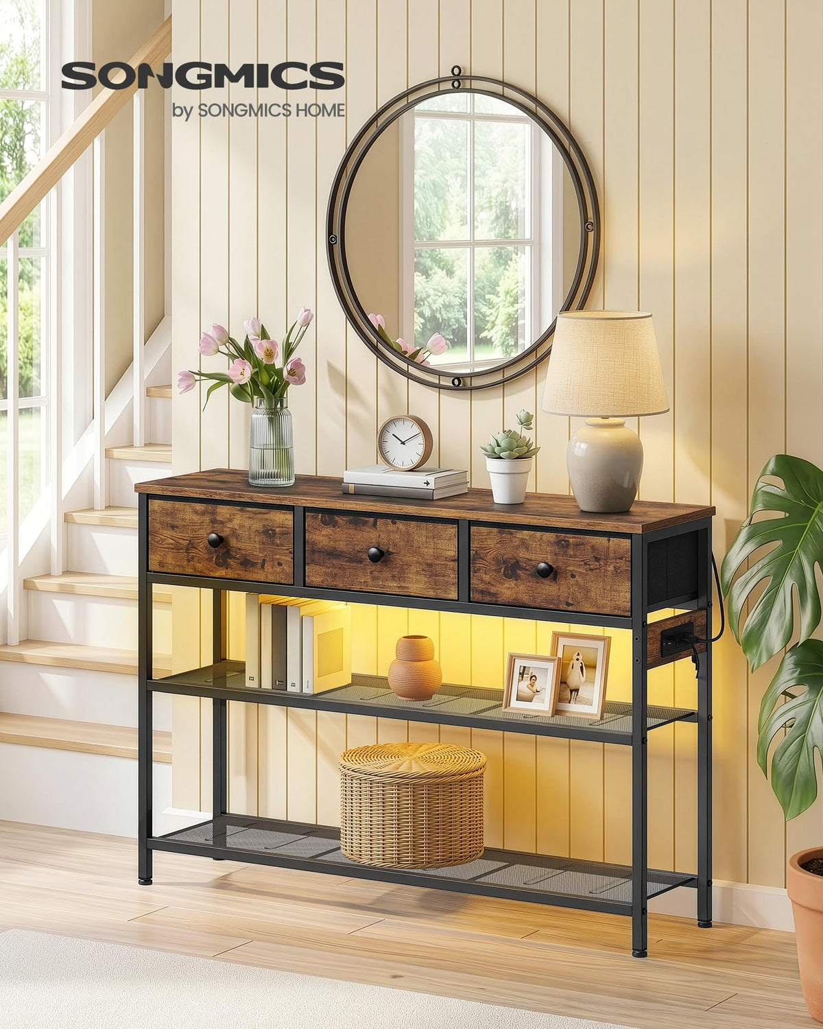 Console Table with Power Outlets and LED Lights X384