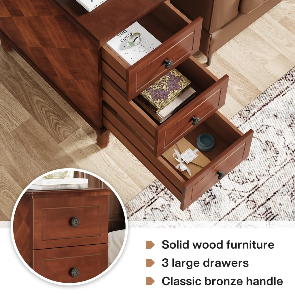 Fully Assembled Set of 2 Narrow 3 Drawer Brown End Table U9719
