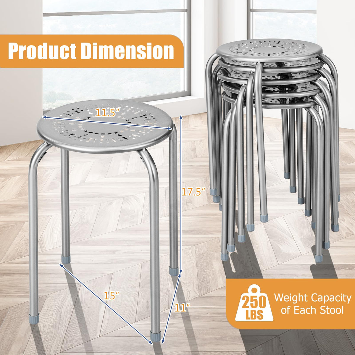 Grey 6 Pack Stackable Metal Stools O2869