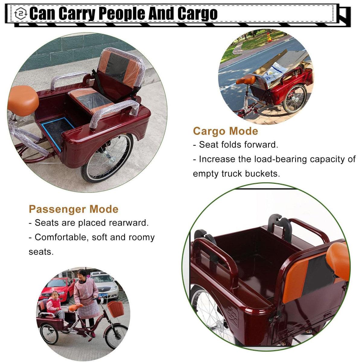 20 Inch 3-Wheel Electric Tricycle with Front Basket & Cargo Carrier P302
