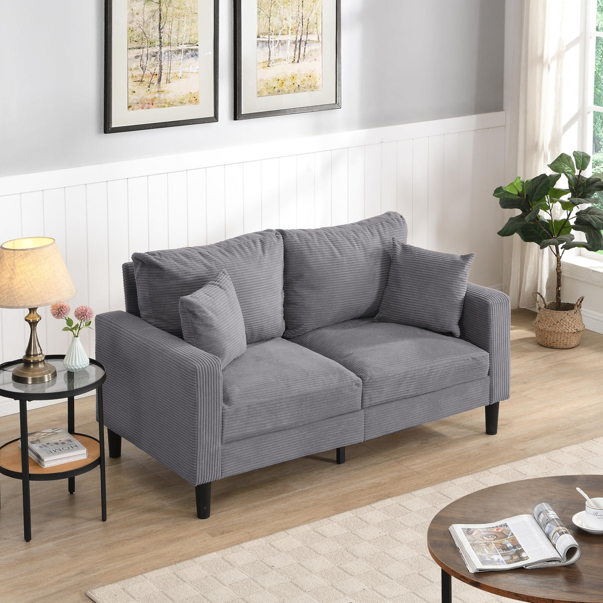 Small Space Saving Light Gray 2-Seat Upholstered Sofa C6716