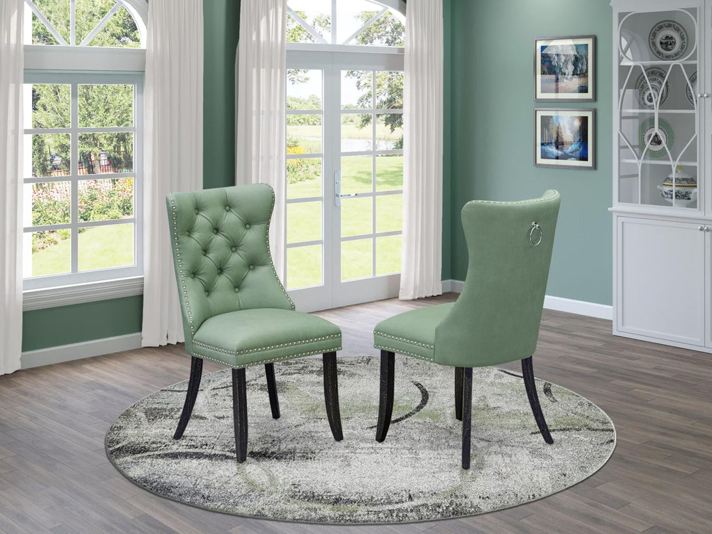 Button Tufted Nailhead Willow Green Polyester Upholstered Dining Chairs, Set of 2 W237