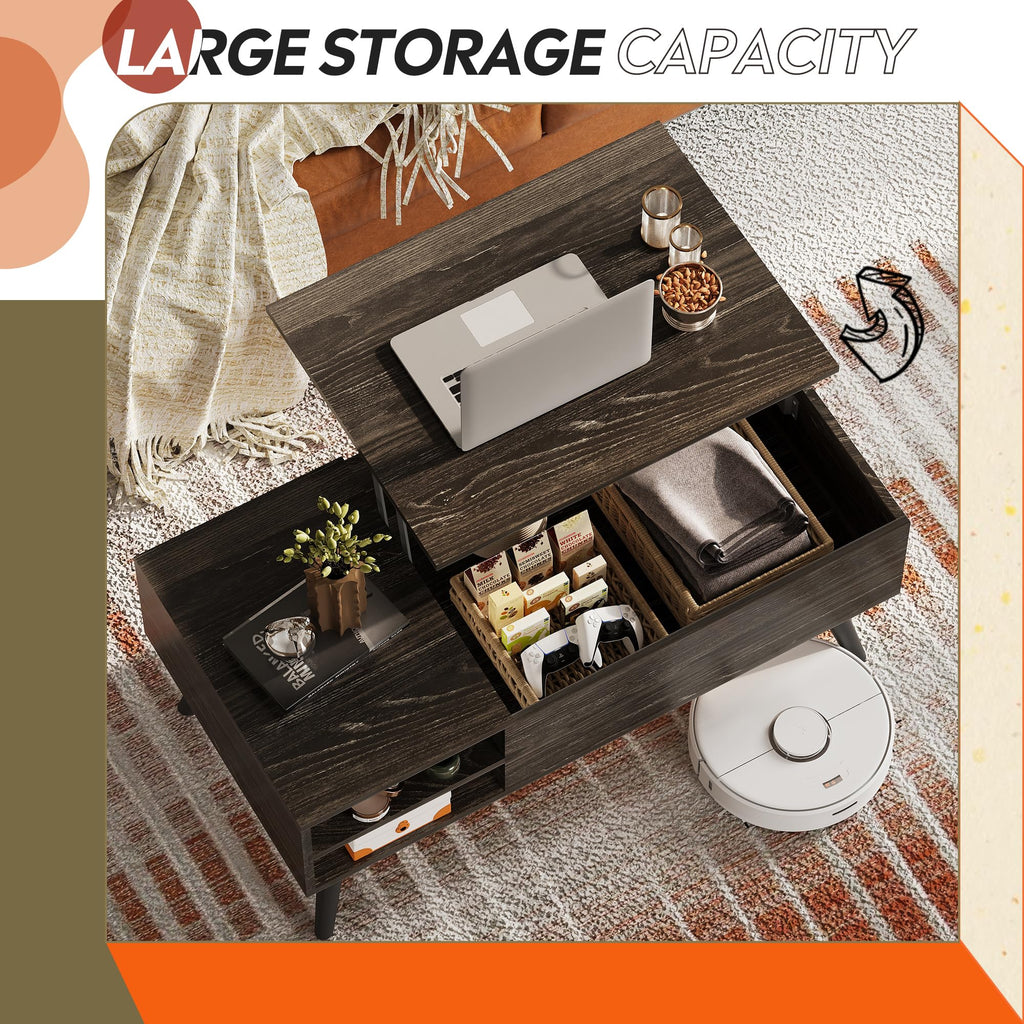 Lift Top Coffee Table with Hidden Storage, Black X5634