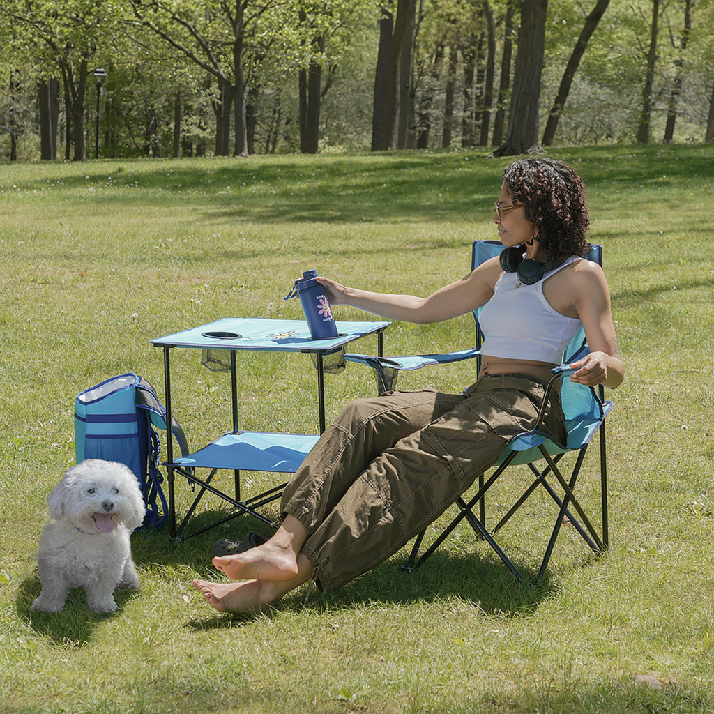 22” Square Compact Outdoor Folding Table with Cup Holders and Carry Bag M10591