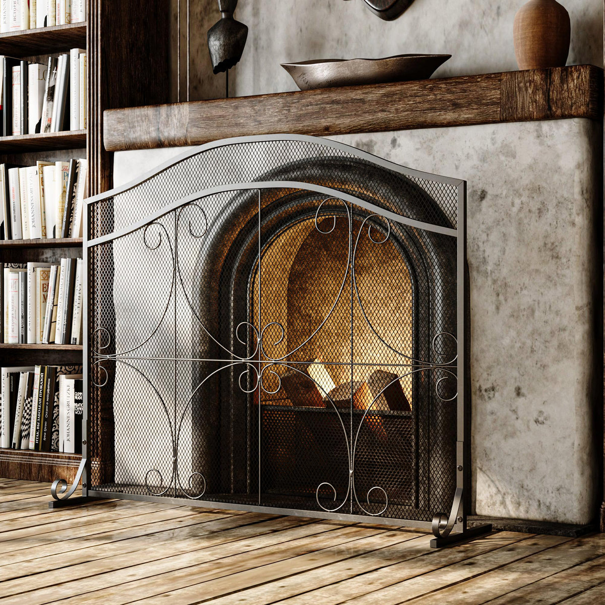 Black Metal Fireplace Screen E606