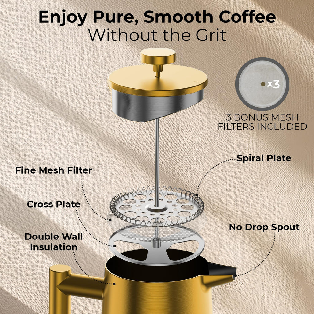 Stainless Steel Double Wall Insulated French Press 34 Oz K69920