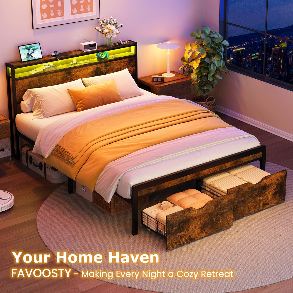 Full Size Metal Platform Bed Frame with 2 Storage Drawers G48326