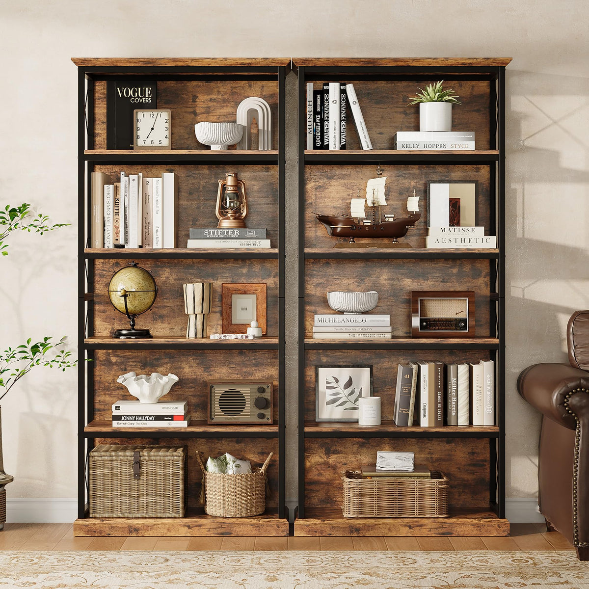 71 Inch 5 Tier Rustic Wood Bookshelf A711344