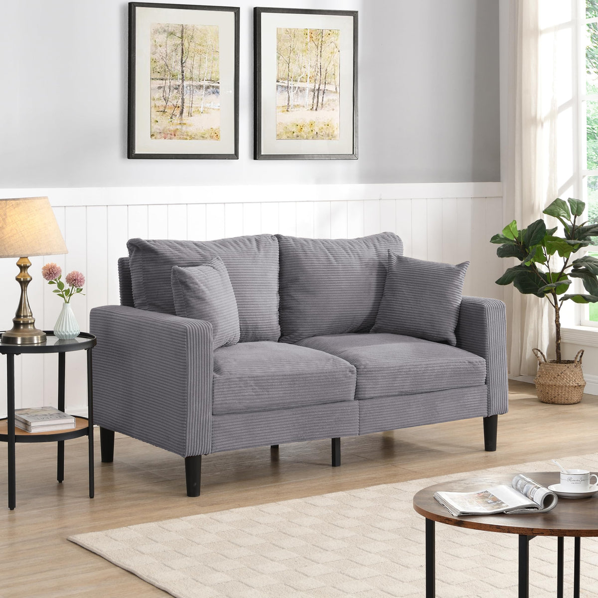 Small Space Saving Light Gray 2-Seat Upholstered Sofa C6716