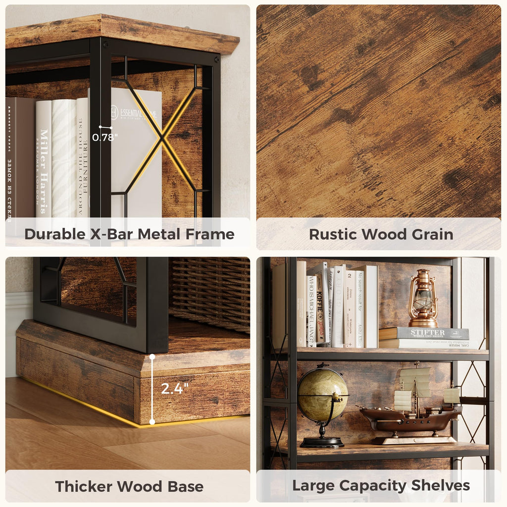 71 Inch 5 Tier Rustic Wood Bookshelf A711344