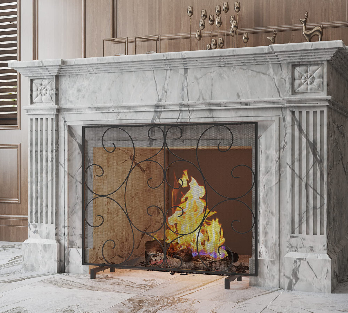 Handcrafted Metal Mesh Fireplace Screen L4197