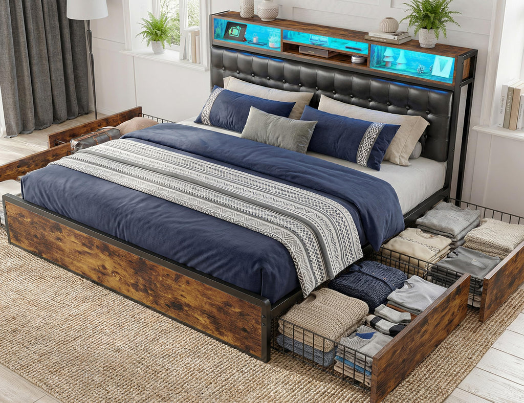 King Bed Frame with 4 Drawers Y9724