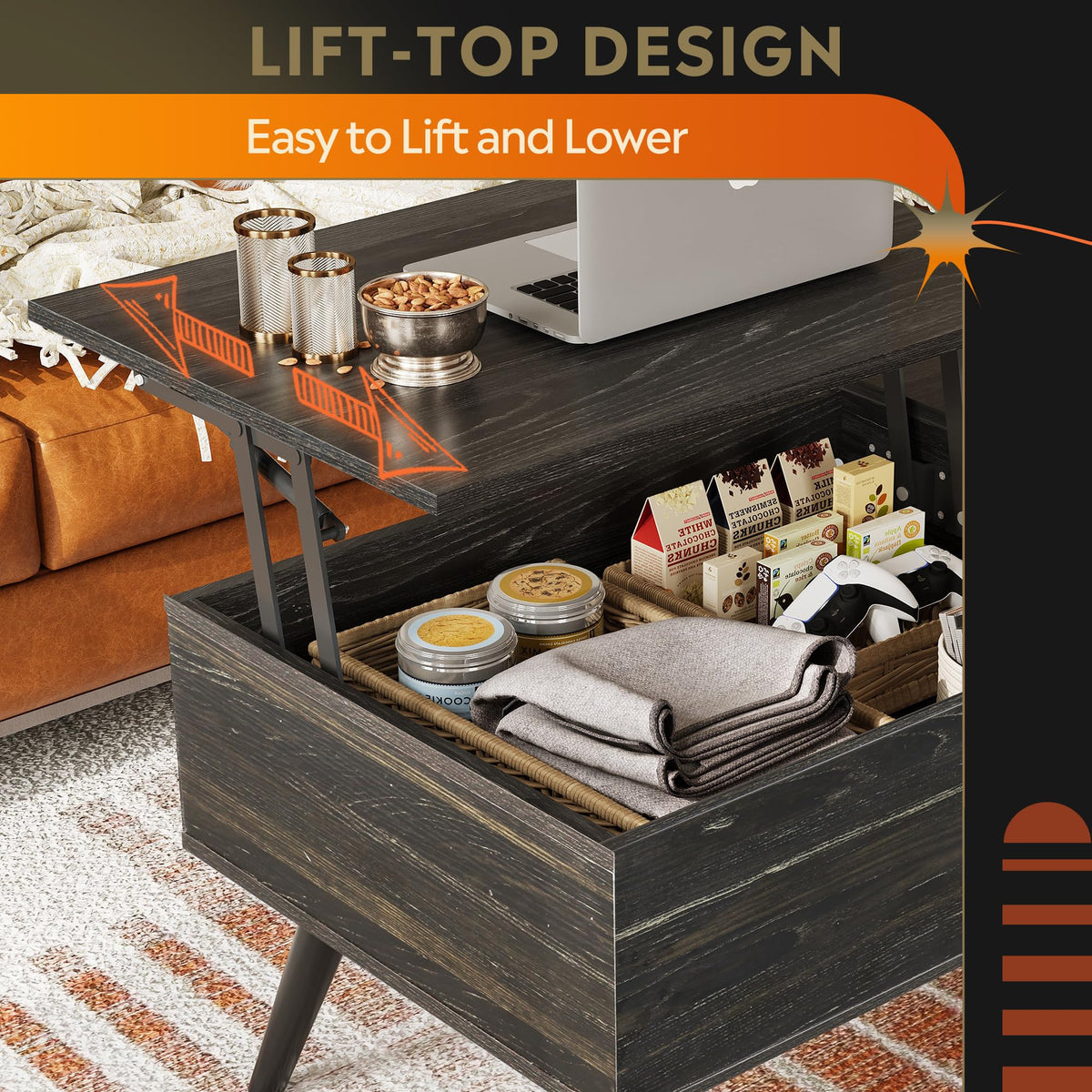 Lift Top Coffee Table with Hidden Storage, Black X5634