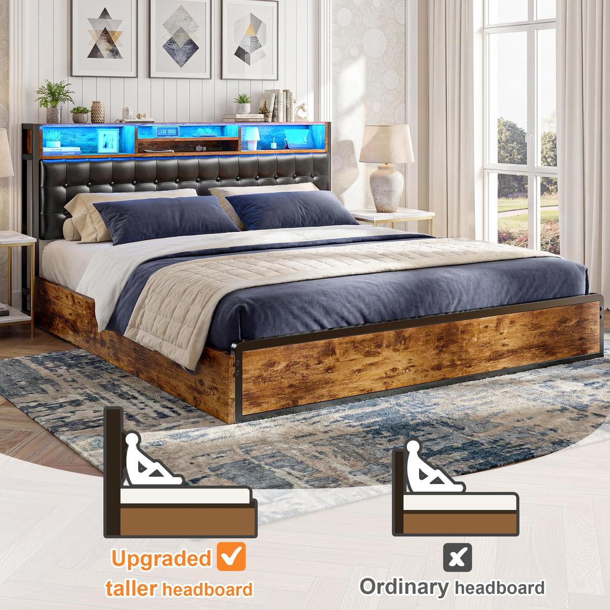 King Bed Frame with 4 Drawers Y9724