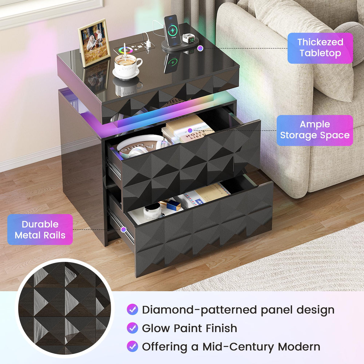 LED Night Stand with Charging Station J1725