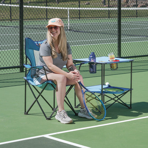 22” Square Compact Outdoor Folding Table with Cup Holders and Carry Bag M10591