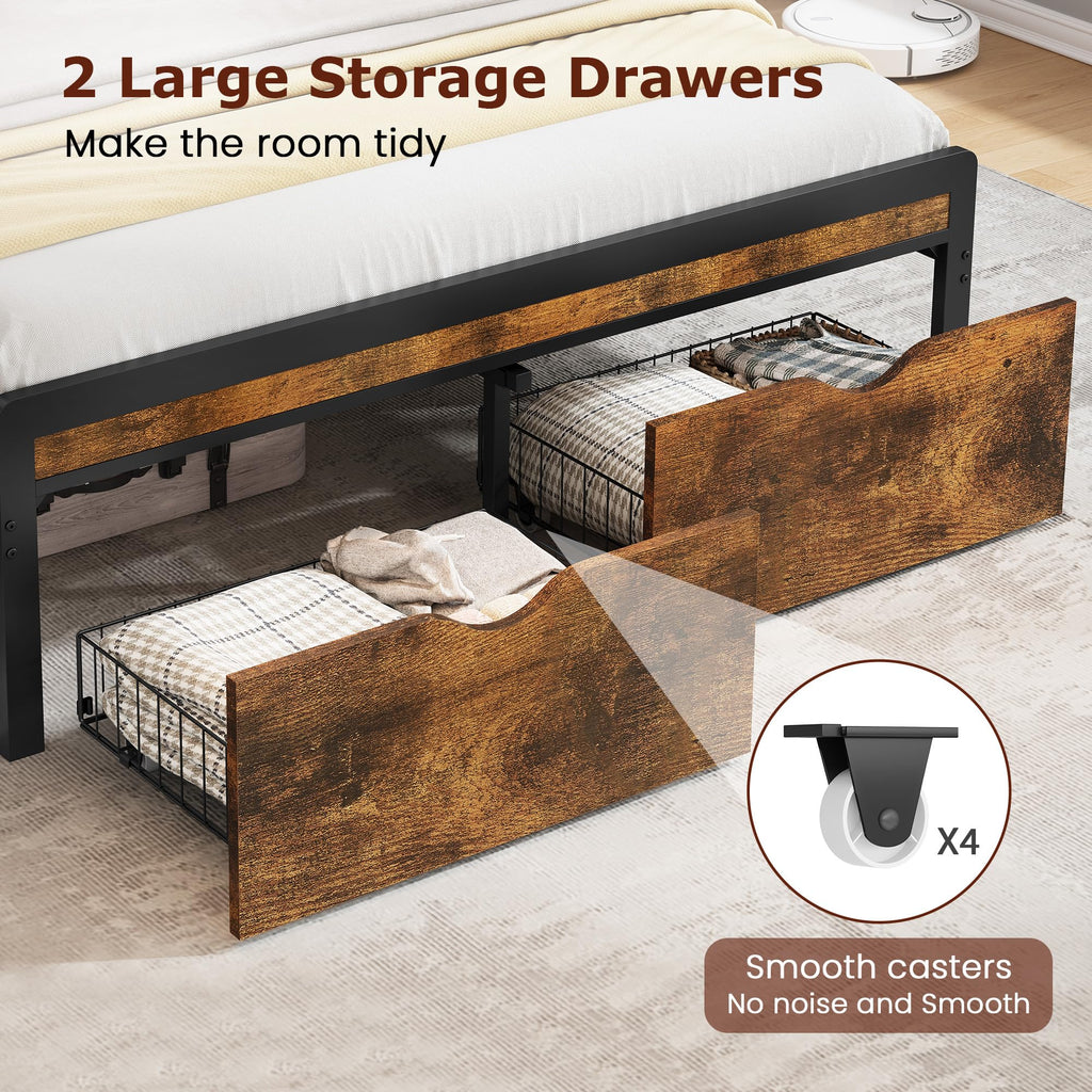 Full Size Metal Platform Bed Frame with 2 Storage Drawers G48326